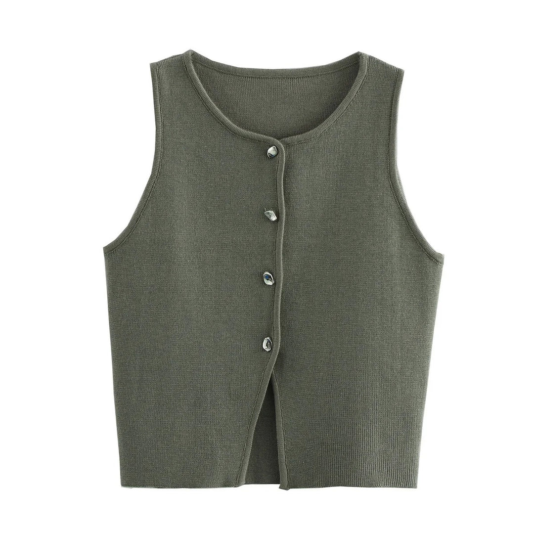 Strikket Crop-skjorte med knapper for kvinner