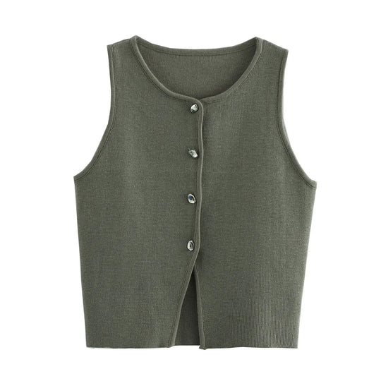 Strikket Crop-skjorte med knapper for kvinner