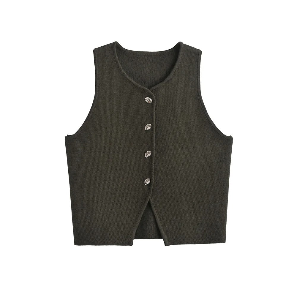 Cropped strikket vest for kvinner