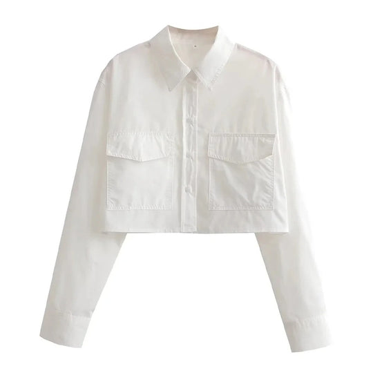 Loose Cropped Poplin skjorte for kvinner