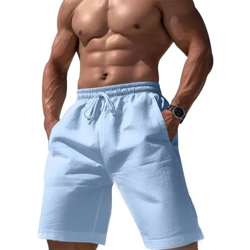 Elastiske shorts i bomull og lin for menn
