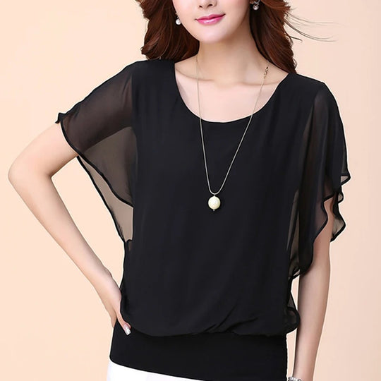 Dame Ruffles Sleeves Chiffon bluse