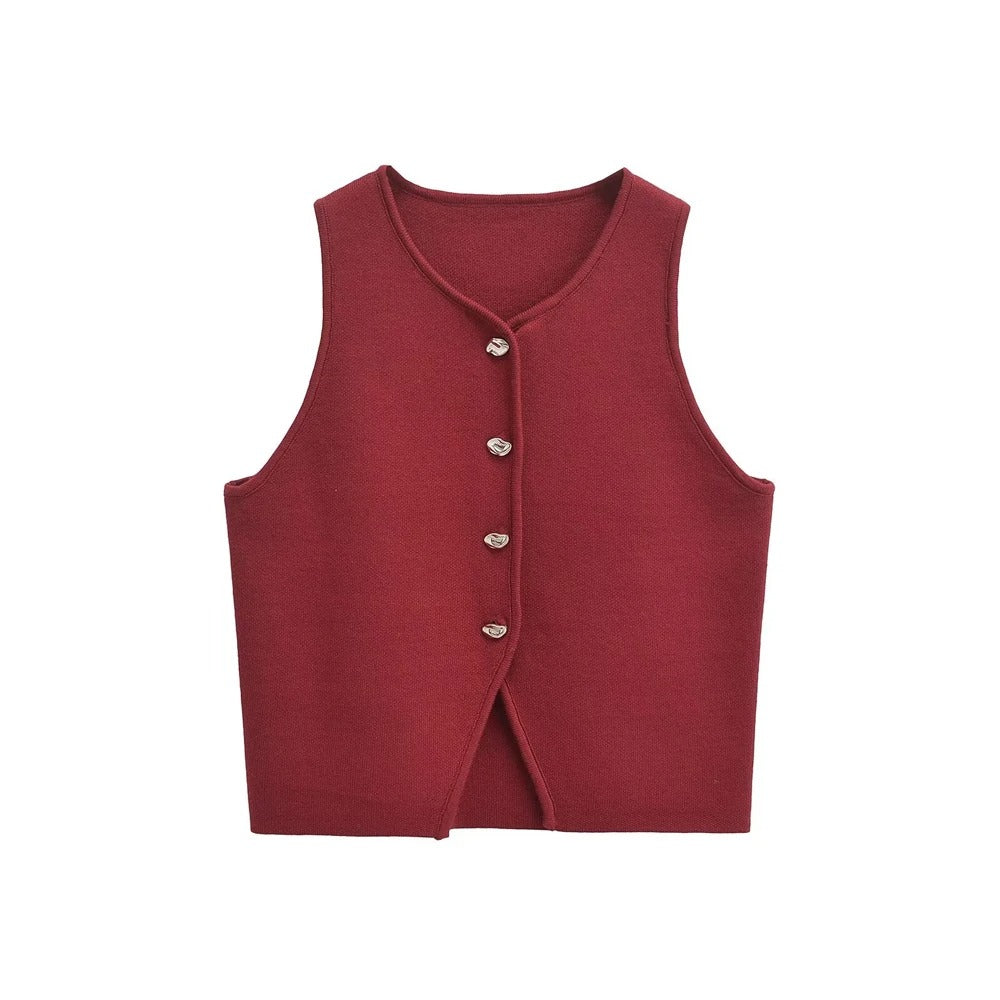 Cropped strikket vest for kvinner