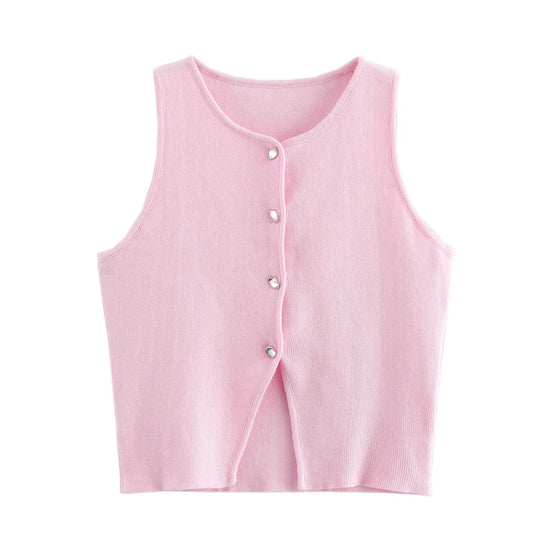 Strikket Crop-skjorte med knapper for kvinner