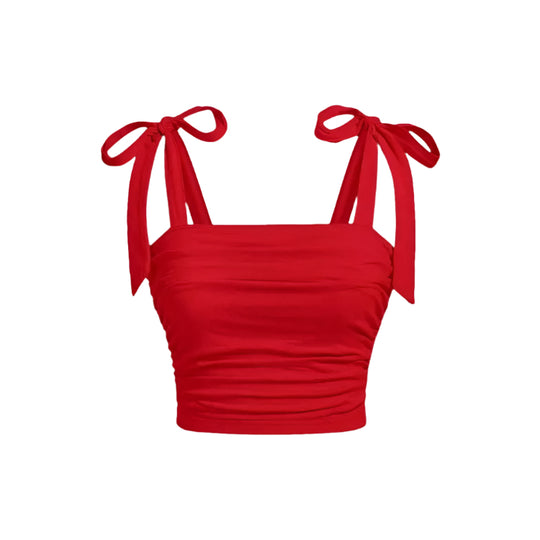 Crop Top med rysjer og bindeskulder for dame