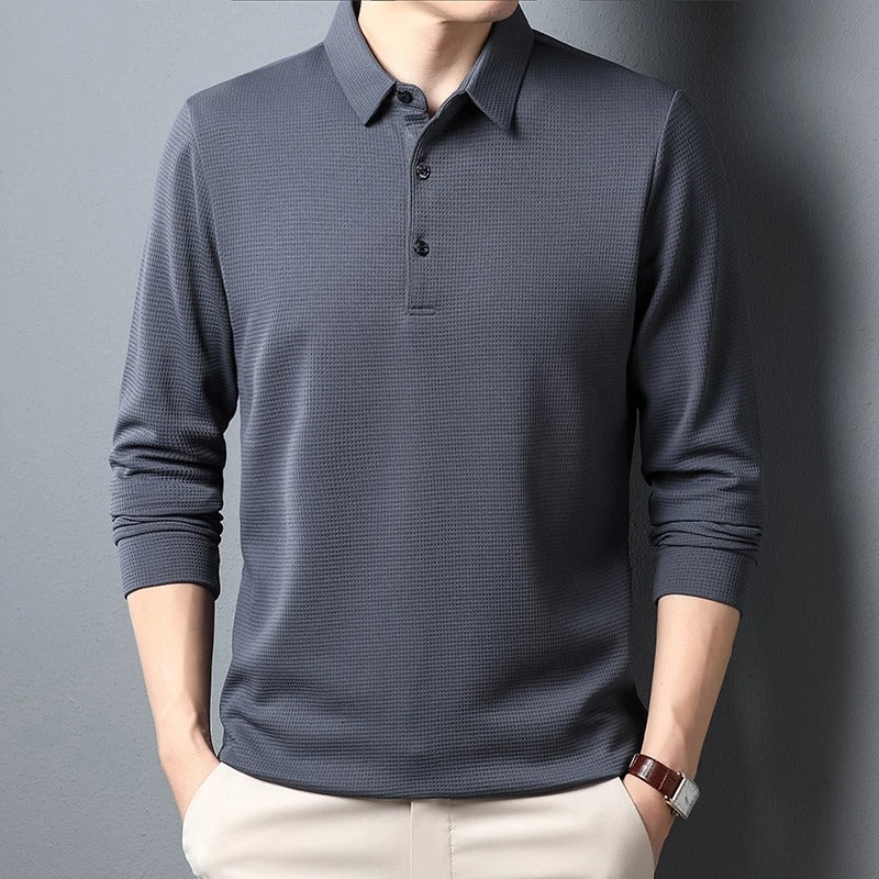 Business Casual langermet poloskjorte for menn