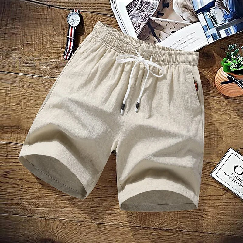 Strandshorts i bomull og lin for menn