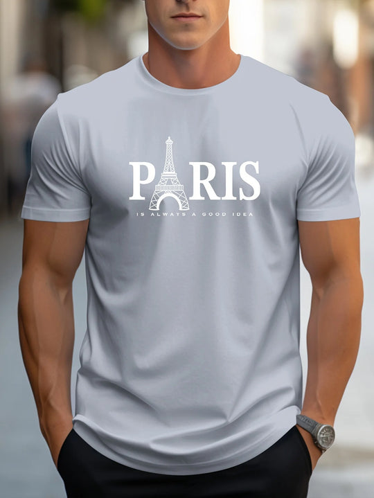 Paris-print T-skjorte for menn