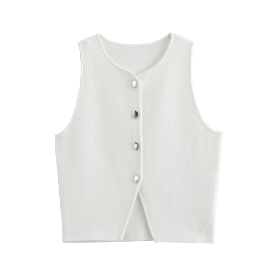 Strikket Crop-skjorte med knapper for kvinner