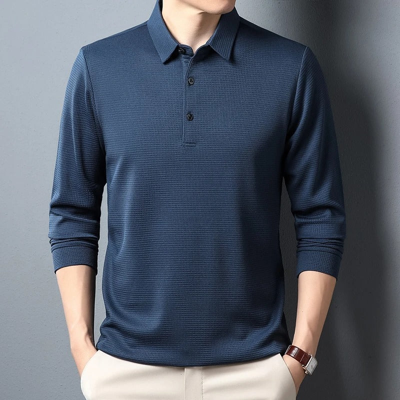 Business Casual langermet poloskjorte for menn