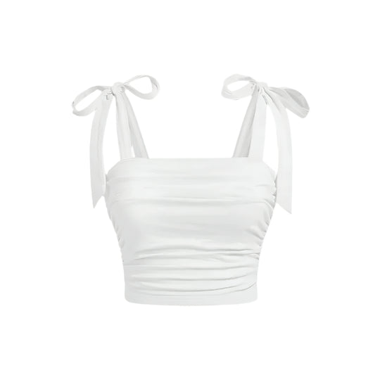 Crop Top med rysjer og bindeskulder for dame