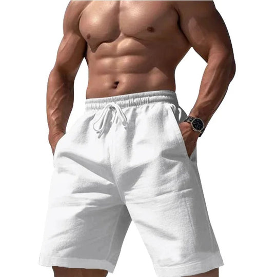 Elastiske shorts i bomull og lin for menn