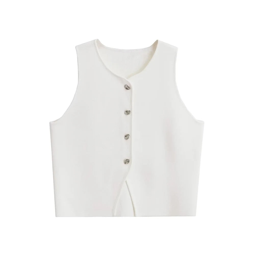 Cropped strikket vest for kvinner