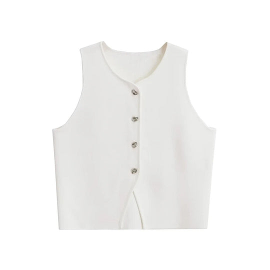 Cropped strikket vest for kvinner