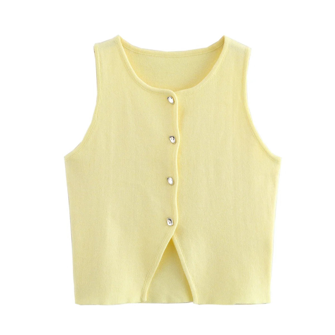 Strikket Crop-skjorte med knapper for kvinner