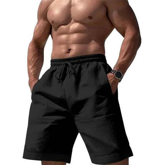 Elastiske shorts i bomull og lin for menn