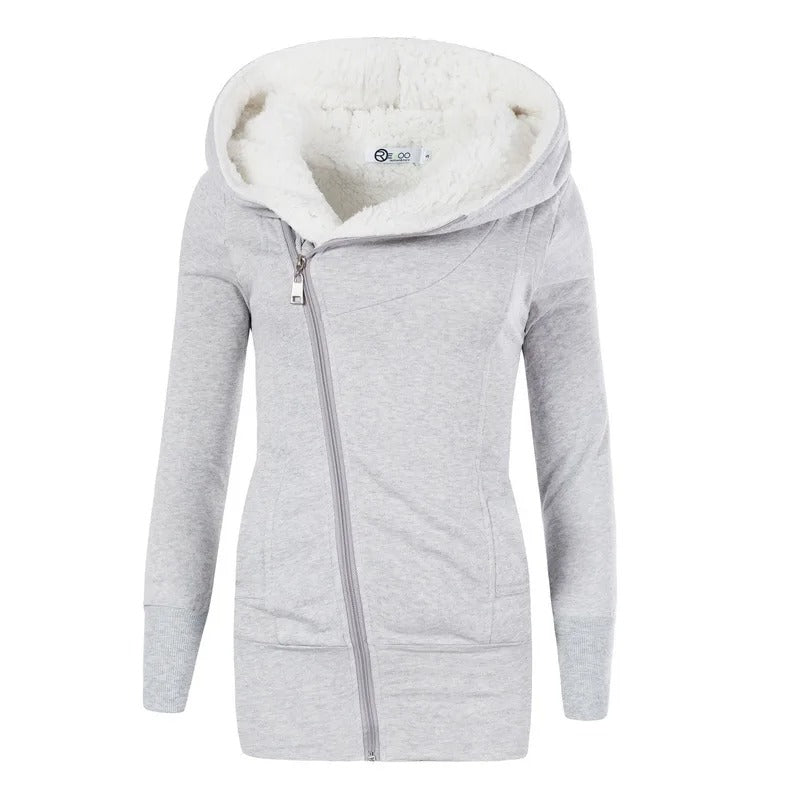 Fleece-cardigan med hette for dame