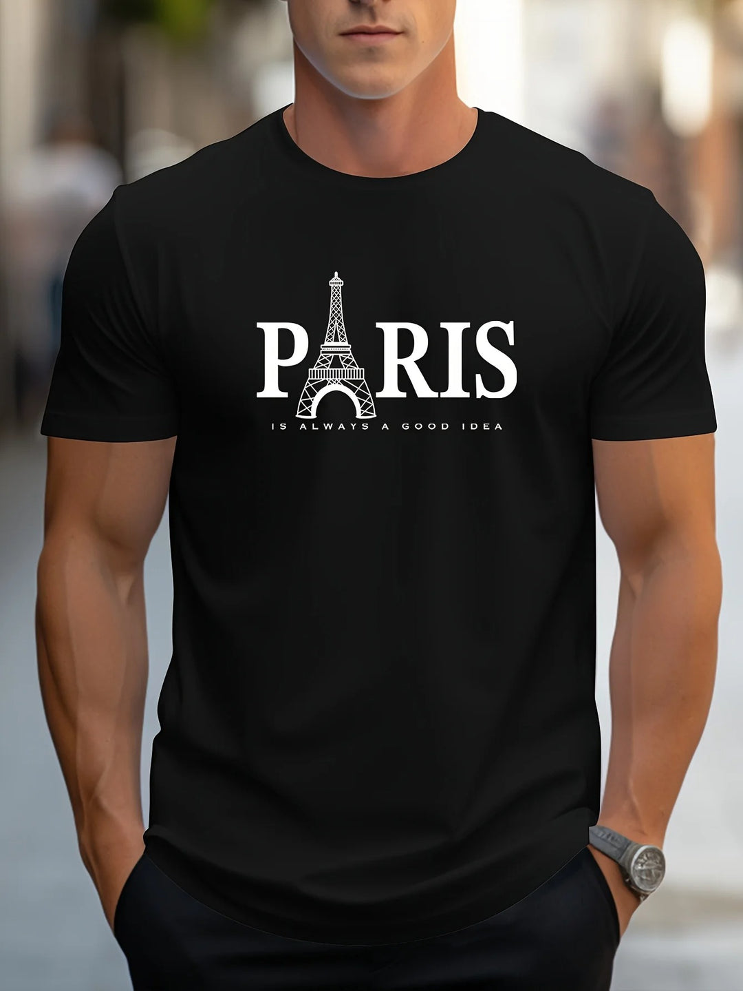 Paris-print T-skjorte for menn