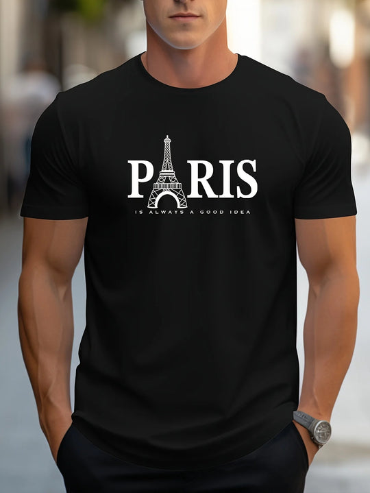 Paris-print T-skjorte for menn