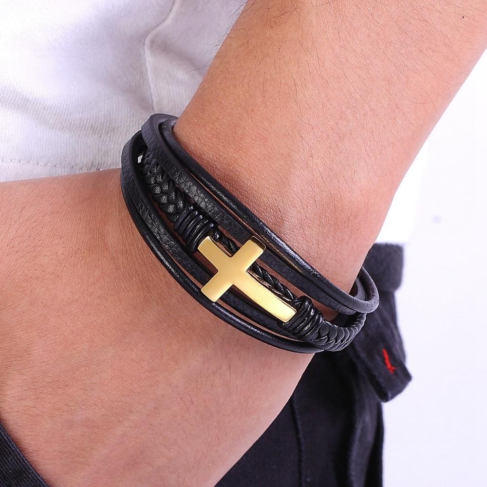 Faith Leather Cross armbånd