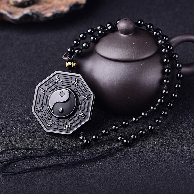 Obsidian Yin Yang Halskjede