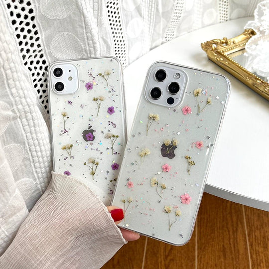 Presset Blomster Gjennomsiktig iPhone-etui