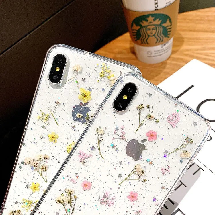 Presset Blomster Gjennomsiktig iPhone-etui