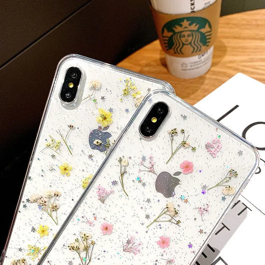 Presset Blomster Gjennomsiktig iPhone-etui