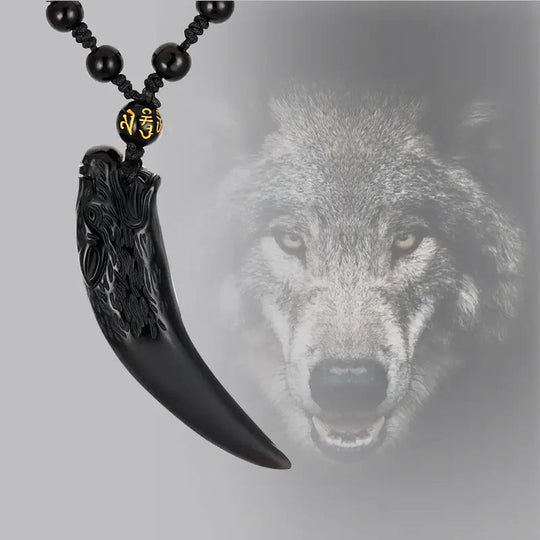 Obsidian Wolf Anheng Halskjede